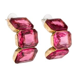 Oscar de la Renta Pink and Gold Geometric Crystal Earrings